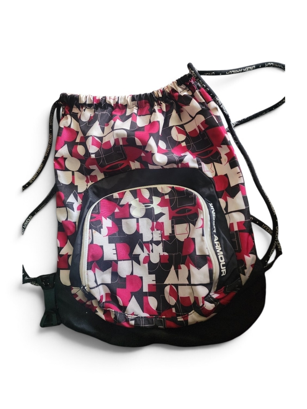 Under Armour Pink Black White Graphic Drawstring Backpack